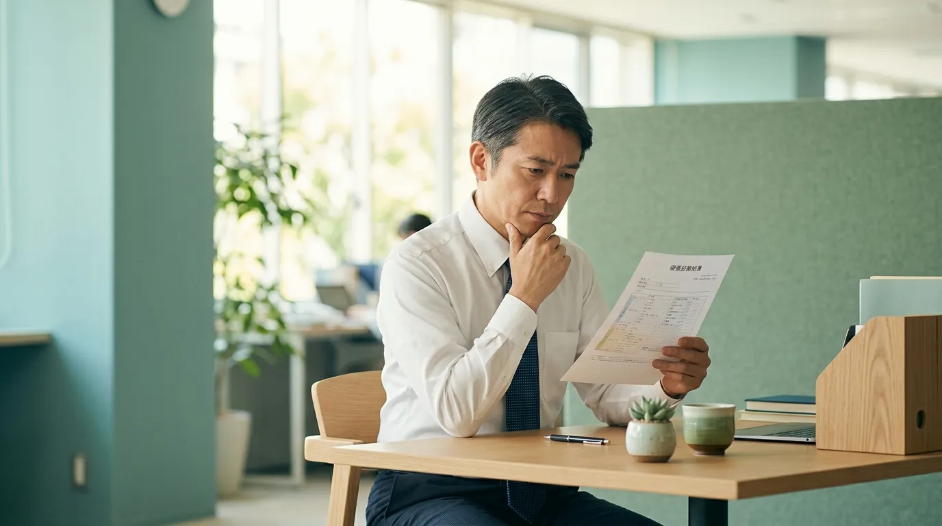 健康診断の結果を前に、あれこれ悩む人（イメージ）
